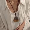 Resin Round Hollow Pendant Necklaces For Women Trendy Black Leather Rope Long Sweater Chain Necklaces Party Jewelry