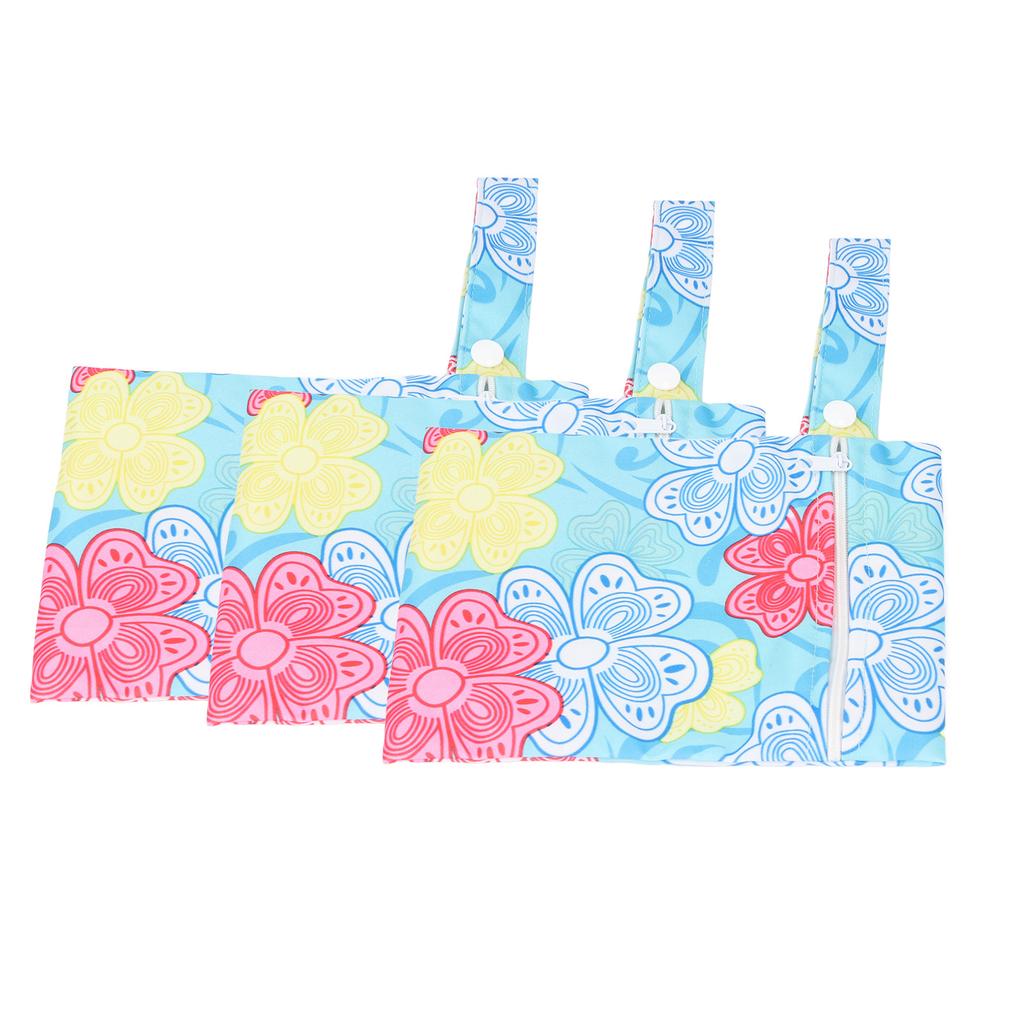 3pcs Cloth Diaper Bag Zippered Pocket Water Resistant Printed Reusable Travel Beach Pool Yoga Gym