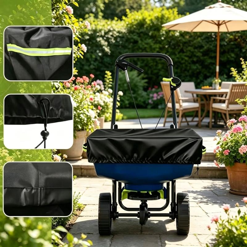 Waterproof Spreader Cover 210D/420D/600D Oxford Fabric For 85-100Lb Fertilization Salt Spreader With Reflective Handle