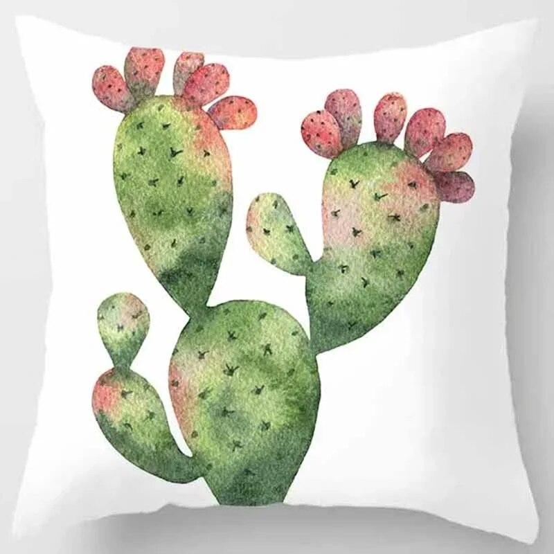 Car Sofa Cushion Cover Botanical Cactus Print Square Pillowcase Bedroom Home Decor