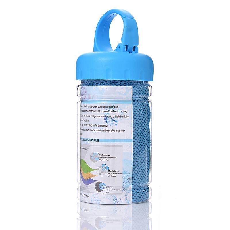 1Pcs Instant Cooling Microfiber Towel with Portable Storage Bottle Non-fading for Gym Yoga Outdoor Sports Activities