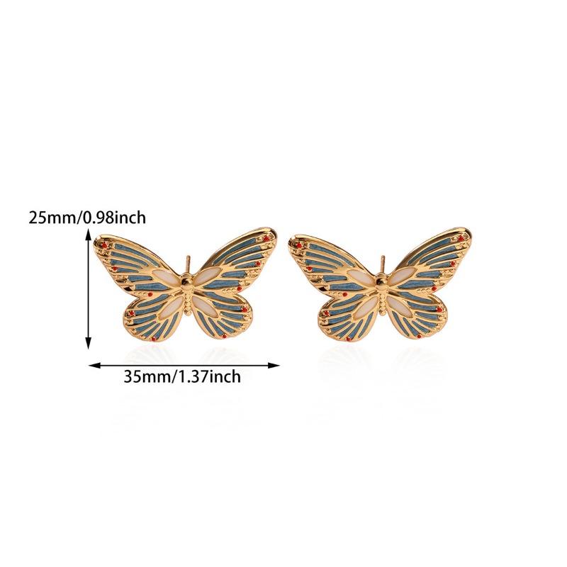 

Fashion Trend Enamel Color Oil Drip Craft Butterfly Earrings Women s Gold Retro Stainless Steel Earrings Jewelry синий