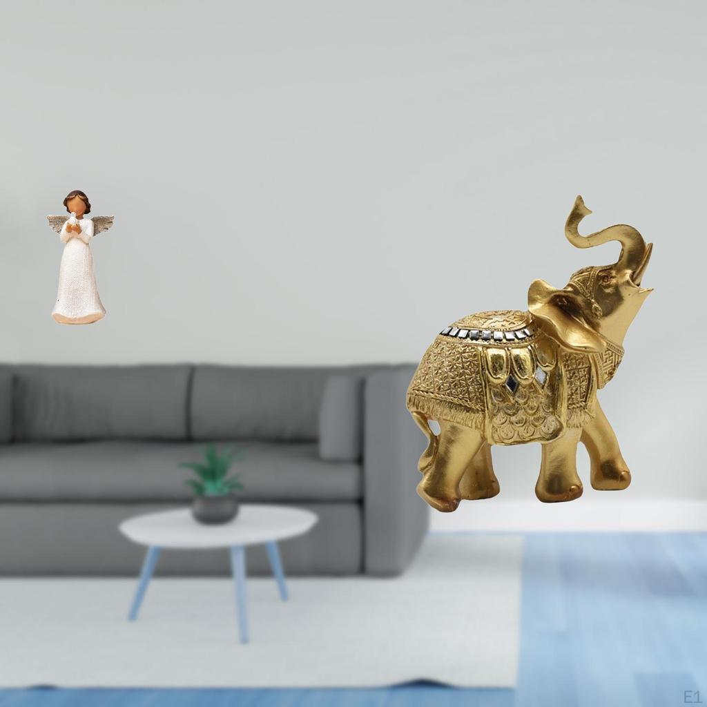 Cherub Elephant Resin Sculpture Figurine for Desk Living Room Bedroom Shelf Home Decoration Art