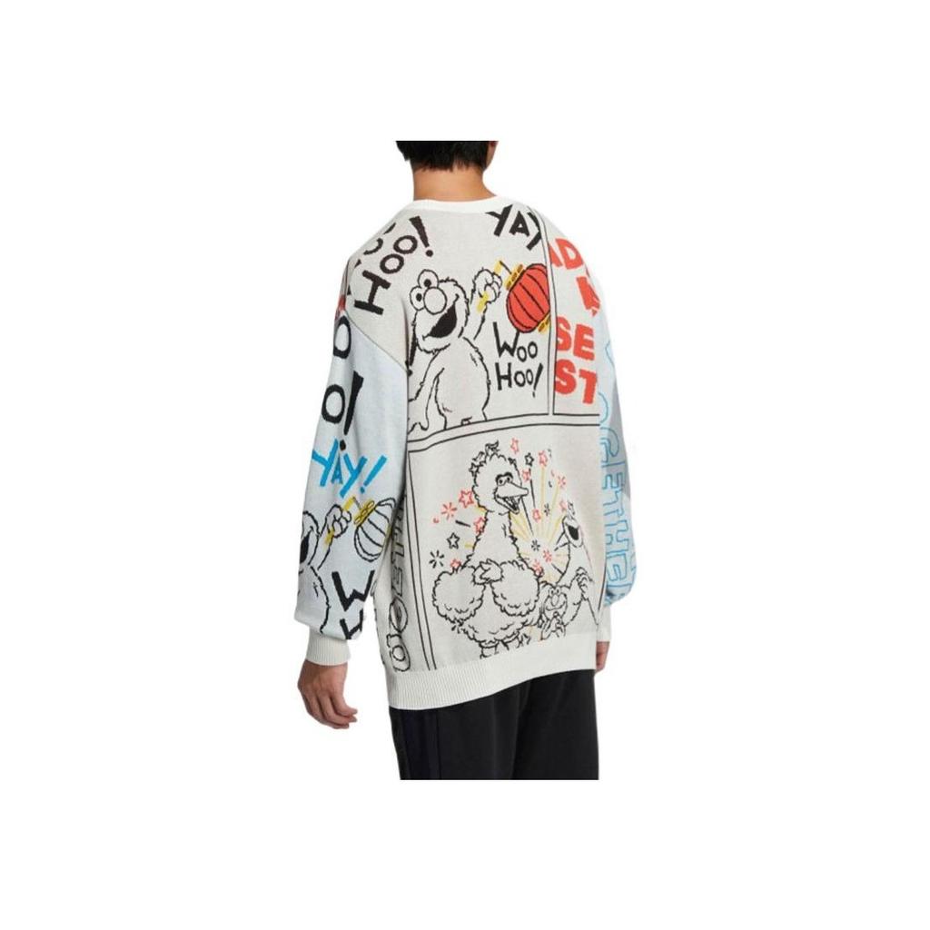 Adidas X Sesame Street Cartoon Alphabet Print Crew Neck Knit Sweater Unisex Tops Beige HD7294