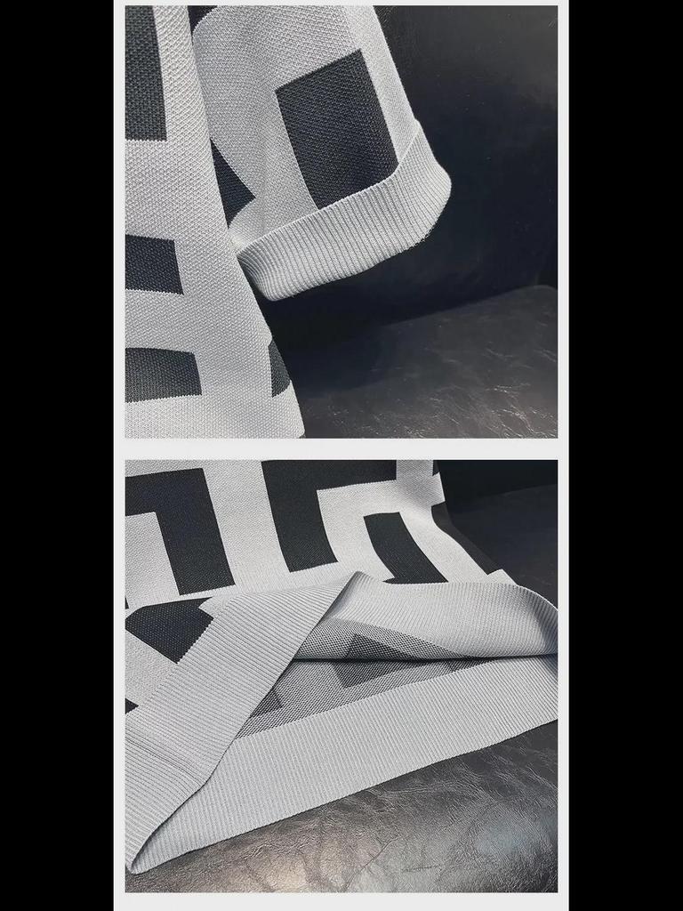 Men's Slim Geometric Pattern Short-Sleeve Top for Spring and Autumn