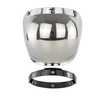Visiera Scudo Bolla Retrò Moto Lente PC 3 Bottoni Casco Parabrezza con Set Telaio Argento