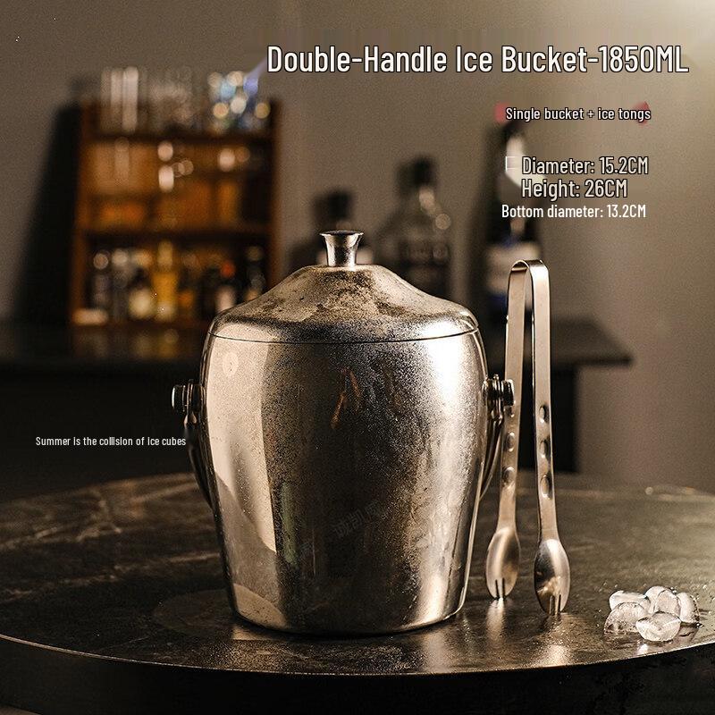 ZISIZ Double-Layer Stainless Steel Ice Bucket