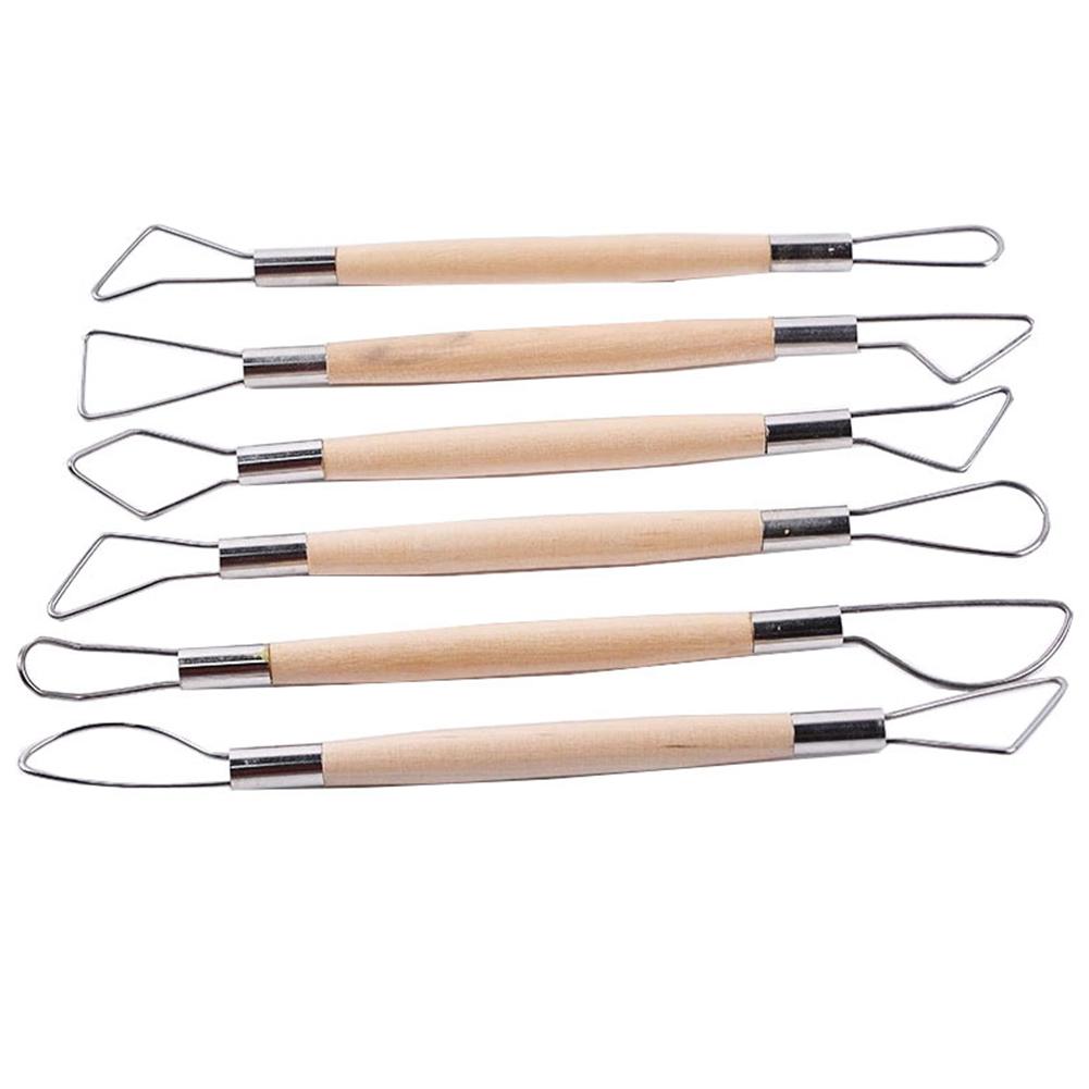 6pcs/set Children Soft Clay Wood Handle Stainless Steel Carving Tool