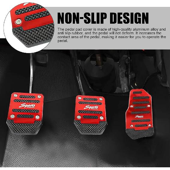 3 PCS Car Pedal Covers, Throttle Brake Clutches Non-Slip Rubber Strip Pedal Cover, Alloy Anti Rust Structure Sport Decorative Pedal Conversion