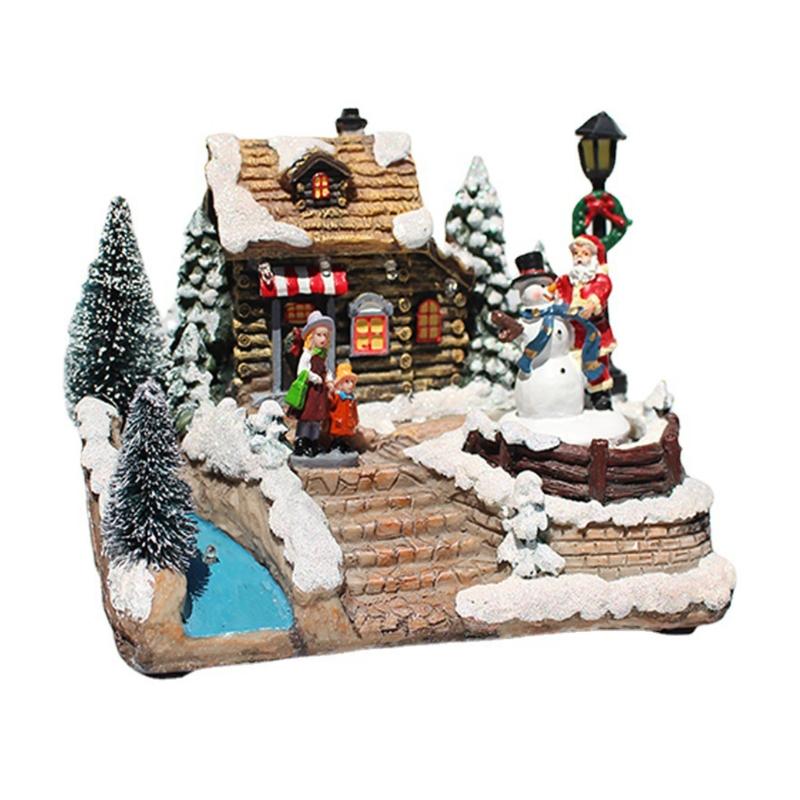 Christmas Snow House Figurine with Led Light Glowing Music Rotation for Home Bedroom Children Room Decoration