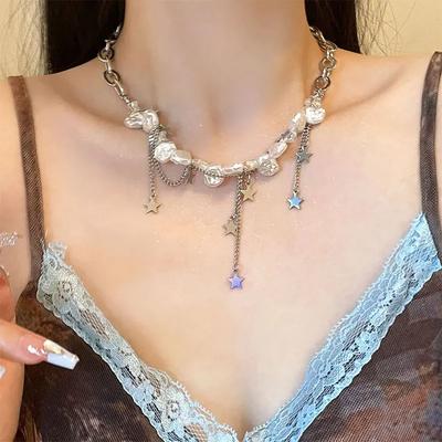 Módní lehký luxus elegantní barokní imitace perlový řetízek střapcový náhrdelník gotický hvězdný dlouhý střapcový přívěsek choker šperk na krk