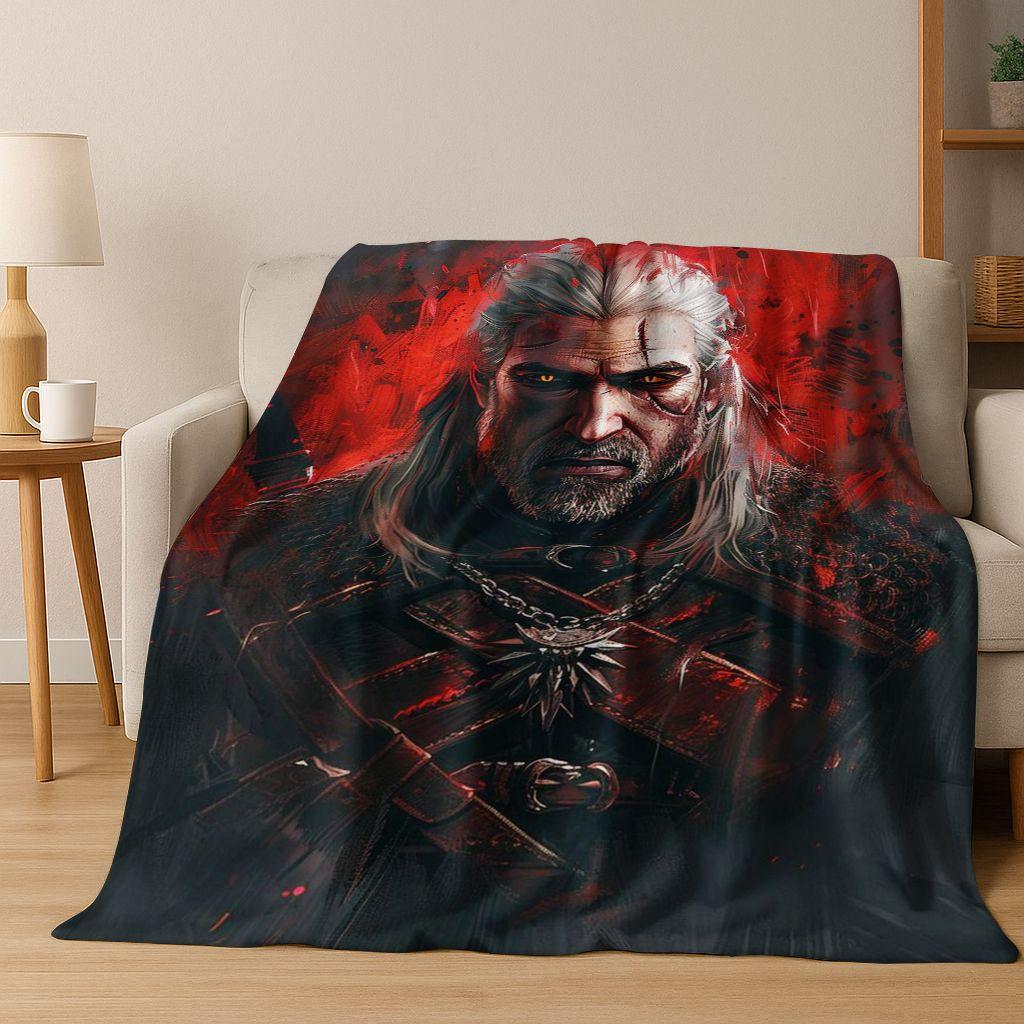 3D The W-Witcher Geralt Games Cartoon Flannel Blanket,Warm and Cozy Soft Throw Blanket for Home Bedroom Bed Sofa Cover Kid Gift