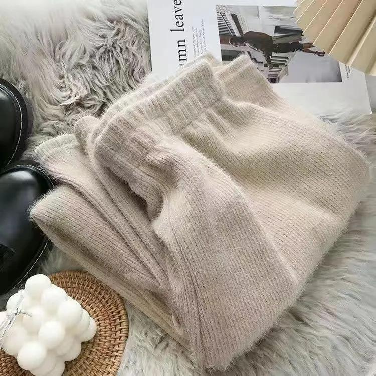 

Женские брюки с высокой талией, трикотажные широкие брюки, повседневные брюки из мягкого полиэстера, однотонные, на осень-зиму XL хаки