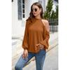 Spring and Autumn Women's Blouse Waffle Knit Corset Top Strapless Long Sleeve Top  Loose Shirt