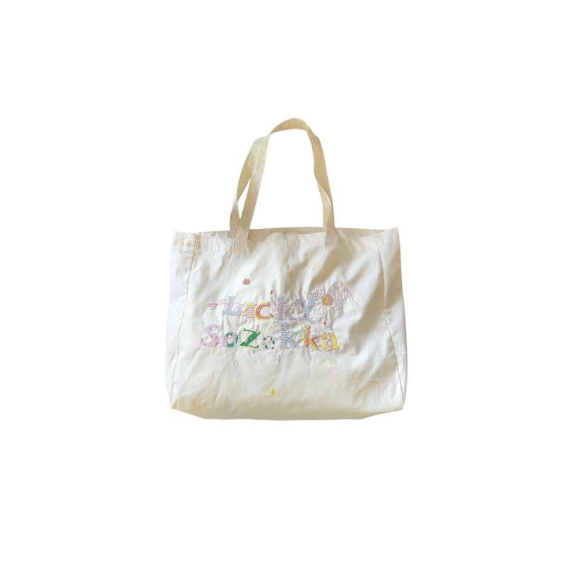Summer canvas embroidery casual lazy style literary hand carry shoulder bag shopping bag canvas schoolbag
