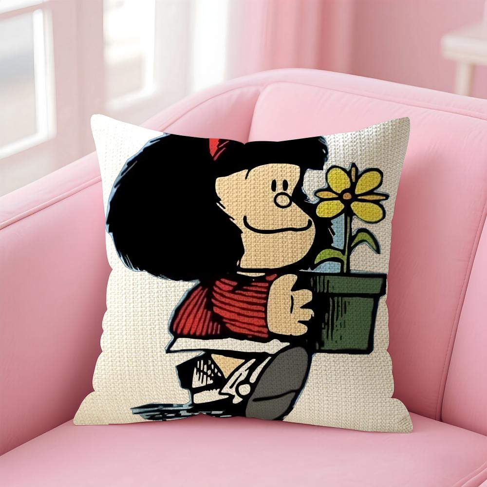 Cartoon MMafalda Cushion Cover Natural Linen Pillow Case DoubleSided Print Decorative Sofa Pillowcase Home Decor Gift