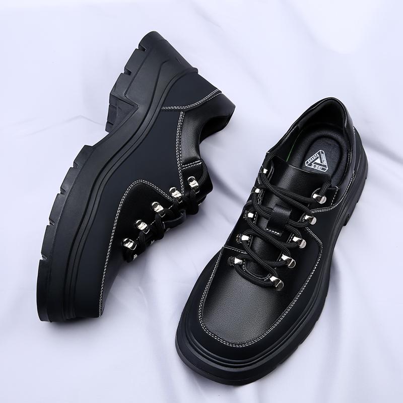 Fashion Luxury Brand Men Genuine Leather Thick Bottom Oxfords Shoes Casual Business Derby Loafers Classic Round Toe Formal Dress Shoes
