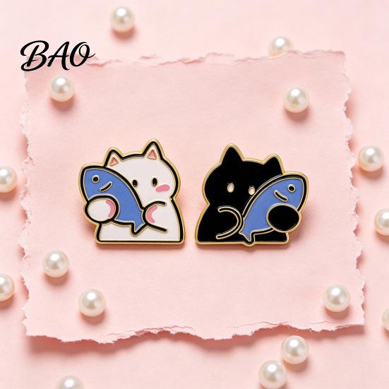 Zinc Alloy Clothing Accessory Holding Fish Cartoon Cat Brooch, Enamel Kitten Badge Pin, Brooch Animal Accessories for Backpacks Hats Scarves