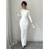 Women's Sexy Strapless Long Sleeve Slim Printed Long Dress