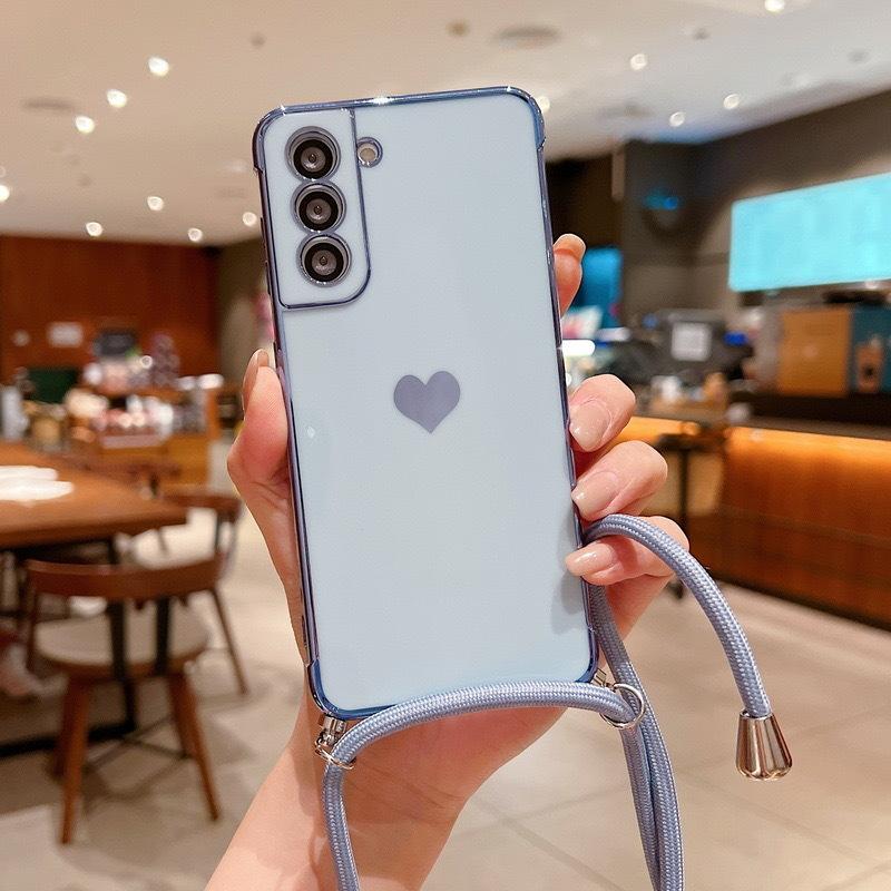 Applicable to iPhone16PROMAX electroplated love lanyard mobile phone case Apple 11/12/XR all-inclusive anti-drop silicone