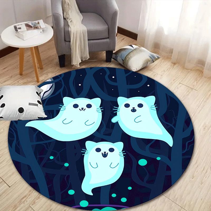 

1pc Soft, Absorbent & Non-Slip Cute Ghost Round Rug, Perfect for Entryway, Living Room, Bedroom Decor, Machine Washable Flannel Memory Foam 80cm by 80cm