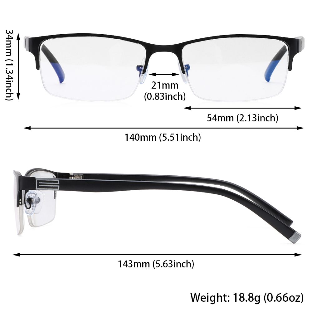 Stainless Steel Bifocal Reading Glasses for Mens Anti Blue Light Business Half Frame Presbyopia Eyeglasses +1.0 To +4.0