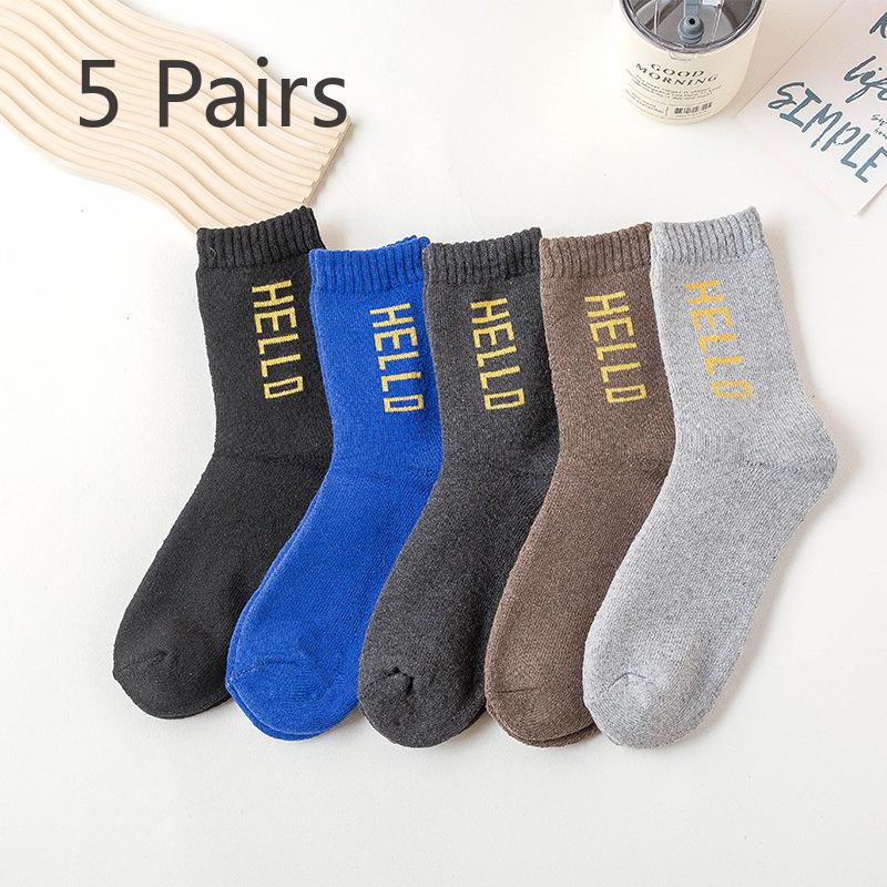 

5 пар мужских осенне-зимних новых шерстяных носков с кольцом, толстых теплых носков-труб из кроличьего пуха 5 Pairs