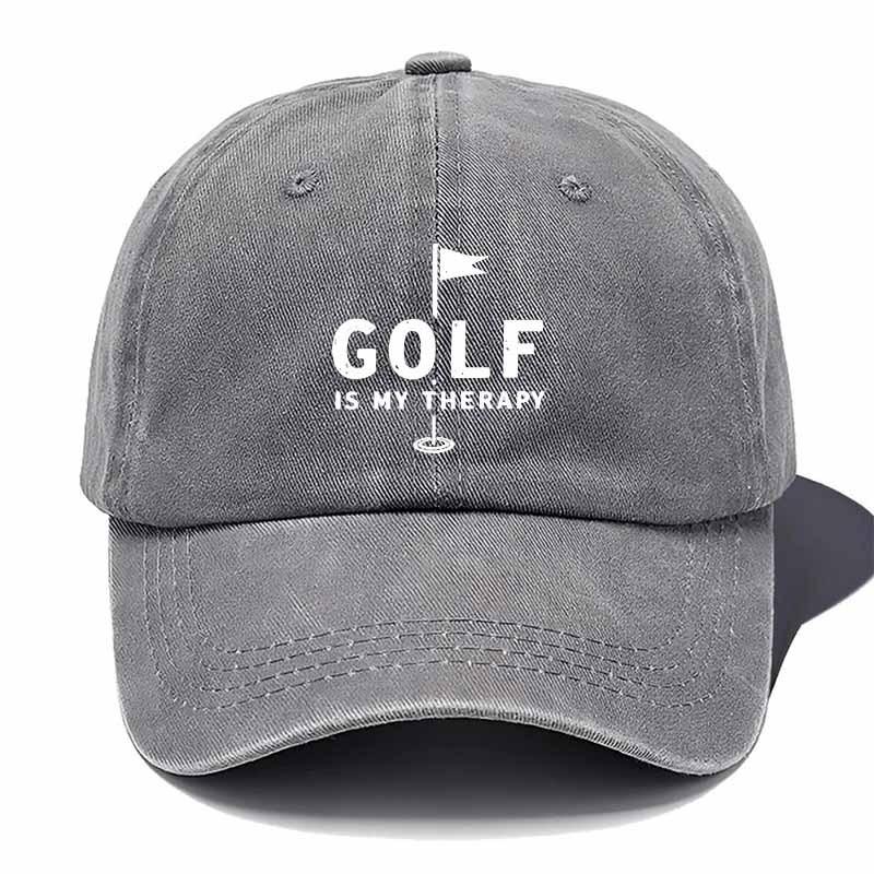 Golf Is My Therapy Graphic Baseball Cap Washed Cotton Adjustable Outdoor Sports Hat One Size