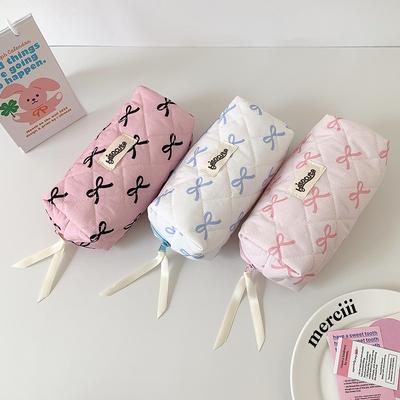New Korean Bow Makeup Bags Woman Cosmetic Bag Portable Toiletry Bag Student Stationery Bag Pencil Case Makeup Brushes Organizer