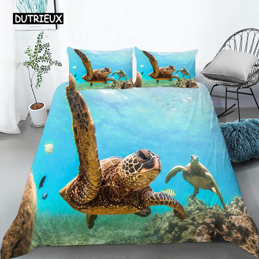 

Комплект одеял Sea Turtle Duevt King Size, одеяло с изображением морской черепахи для подростков, мальчиков и девочек, мягкое полиэстеровое одеяло EU single(135x200cm)
