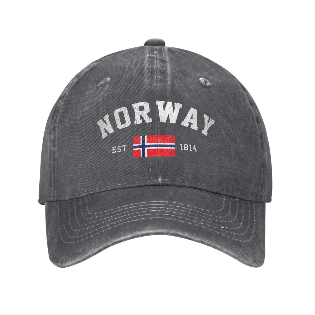 Vintage Norwegen Est. 1814 Norwegische Flagge Baseballkappe für Herren Damen Used-Denim Kopfbedeckung Outdoor Sommerhüte Kappe