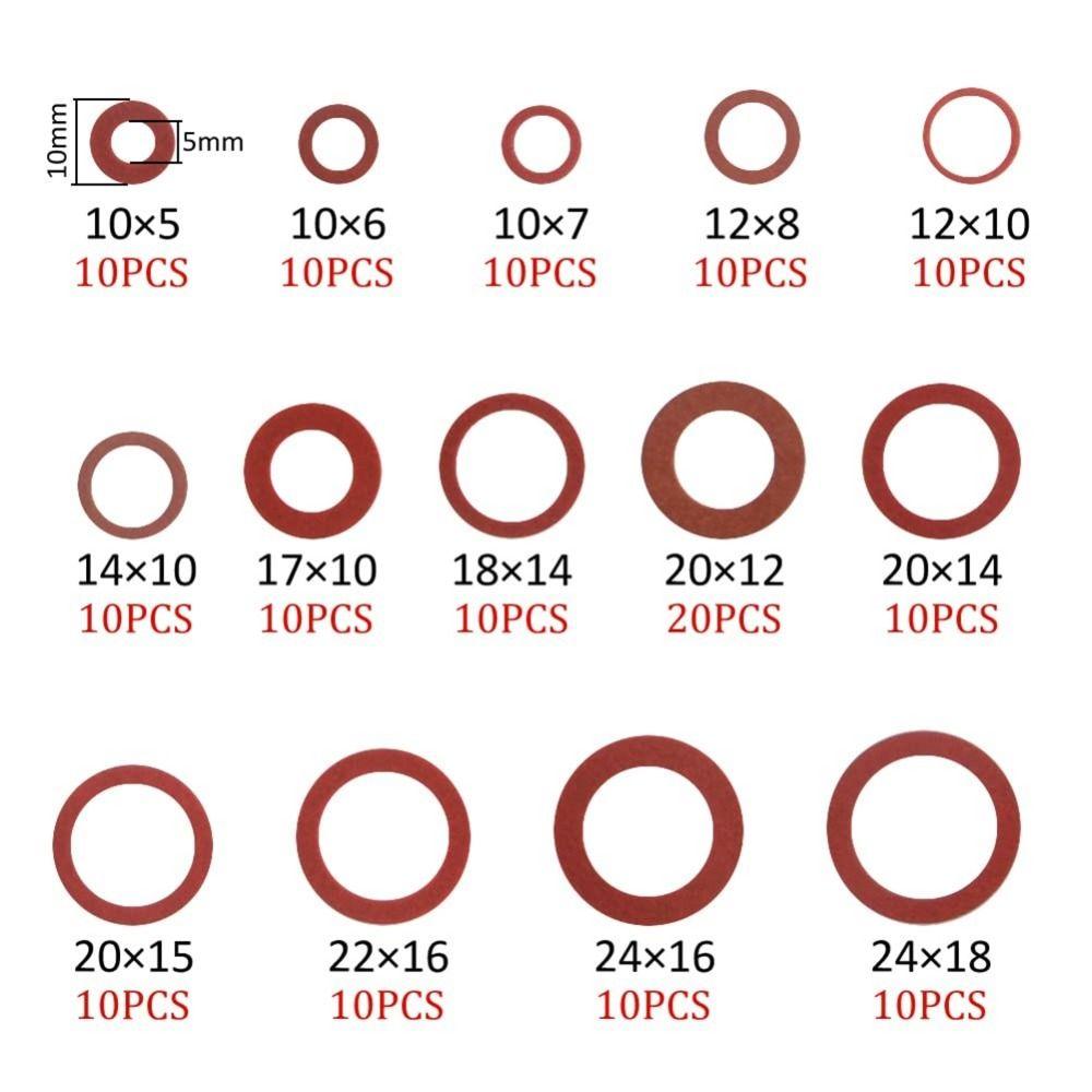 150Pcs Red Fiber Washer Assortment Kit 14 Sizes Flat Ring Washers Sealing Washers Set