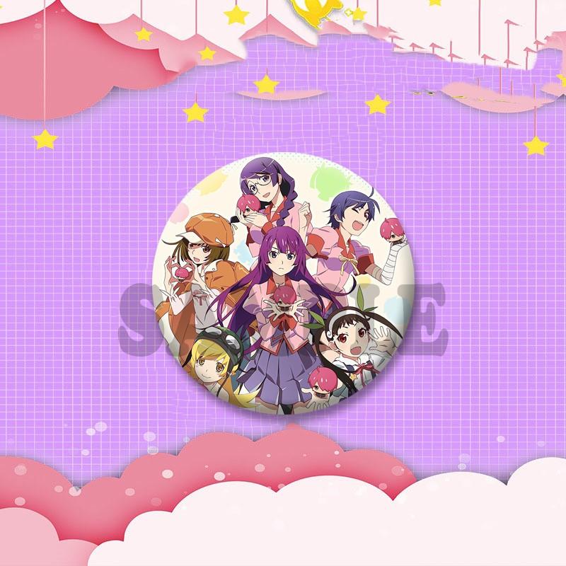 Cartoon Monogatari Series Badge Anime Hitagi Koyomi Araragi Lapel Pins Round Brooches for Bag Clothes Hat Decor Jewelry Gifts