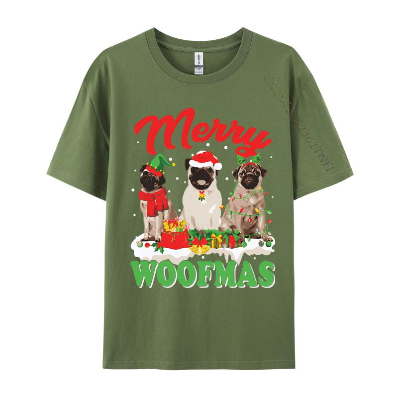 Christmas Pug Dog Merry Woofmas Dog Lover Tshirts Cotton Men Tees Printed T Shirts Preppy Style Funny Tshirts