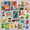 50 Retro Postzegelstickers - Nostalgische Waterdichte Ontwerpen voor Laptop, Telefoon en Journal
