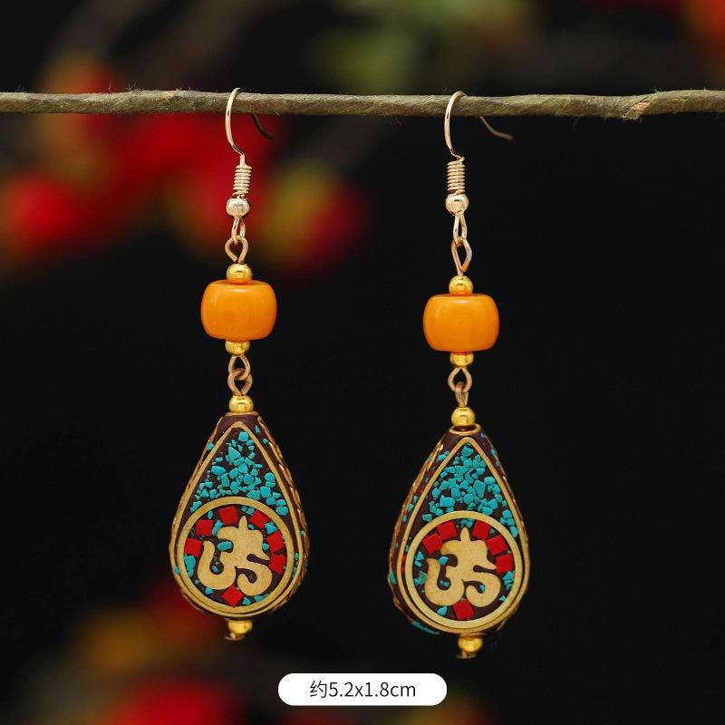 Retro Exotic Style Nepalese Earrings Tibetan Niche Design Personalized Long Earrings Simple Earrings Women