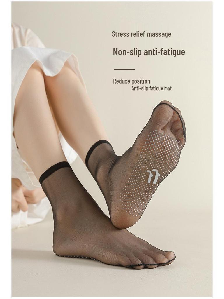 Crystal Women's Ultra-Thin Anti-Snag Mid-Calf Sheer Anti-Slip Stockings - Transparent Flesh Color for Summer