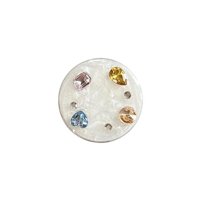 Korean Style Rhinestone Gemstone Phone Holder - Magnetic Round Finger Ring