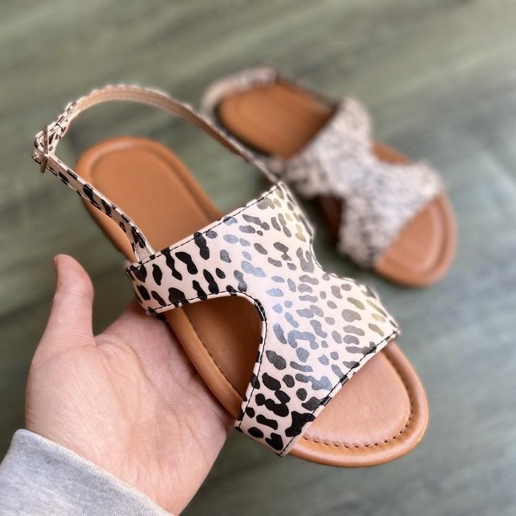 Foreign Trade 2025 Flat Bottom Fish Mouth Sandals Fashion Large Size European and American Style Summer New Spot Versatile Leopard Breathable