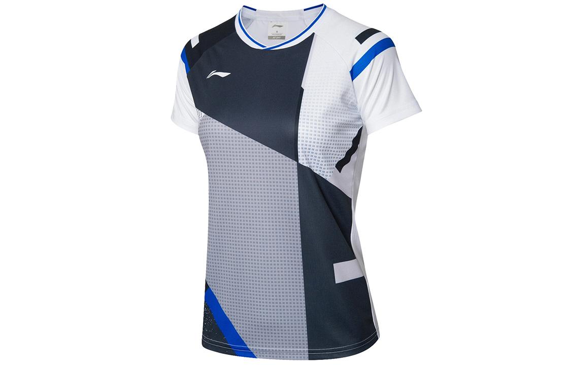 Li Ning T Shirts Women s White V Neck Moderate Straight Fit AAYR012-1 M