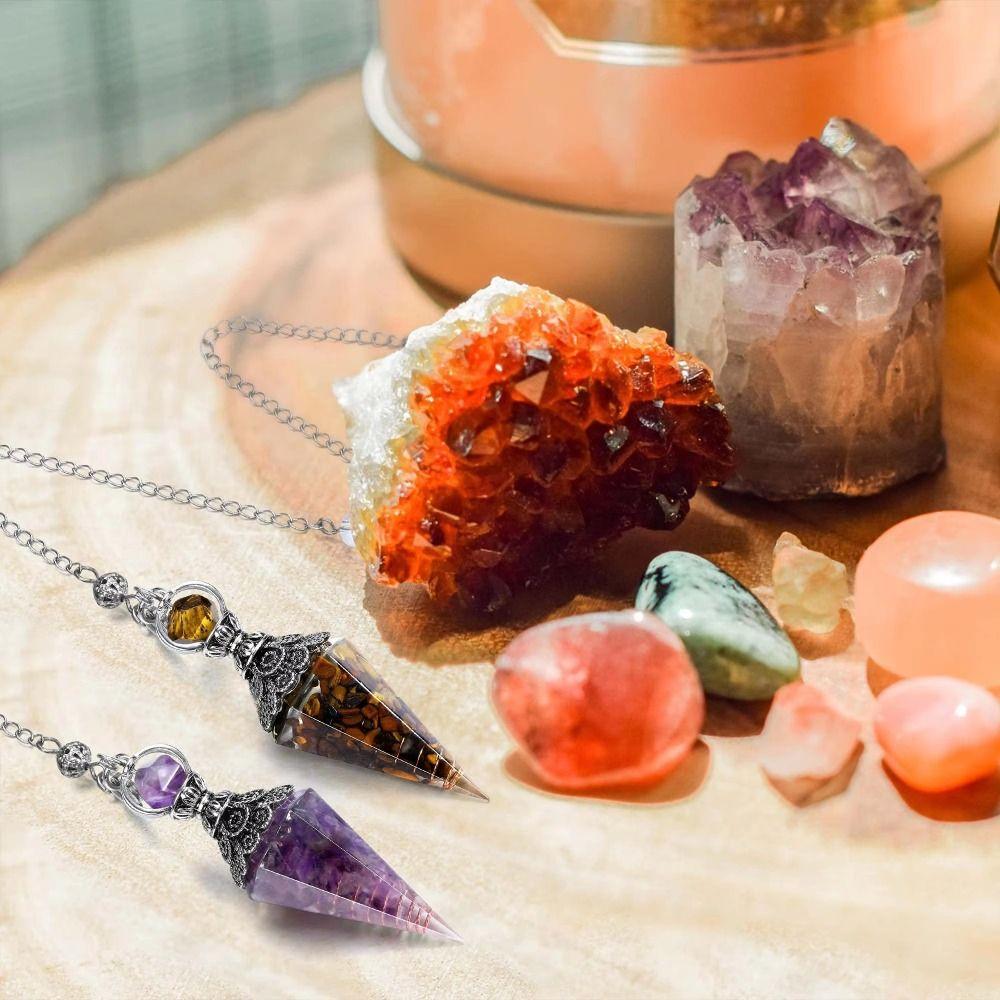 Hexagonal Cone Crystal Pendulum Dowsing Witchcraft Pendulo Natural Chips Pendulums Women