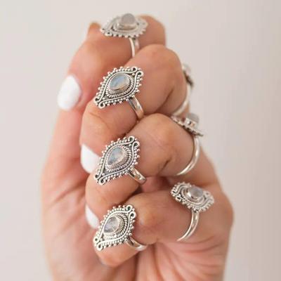 Moonstone Gemstone Ring, Solid 925 Sterling Silver Bohemian Ring, Gift For Her, Statement Ring, Partywear Ring, Silver Jewelry