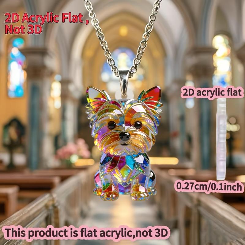 Collana con ciondolo cane Yorkshire in acrilico 2D, catena a Y alla moda per maglione. Regalo ideale per vacanze e compleanni per donne.