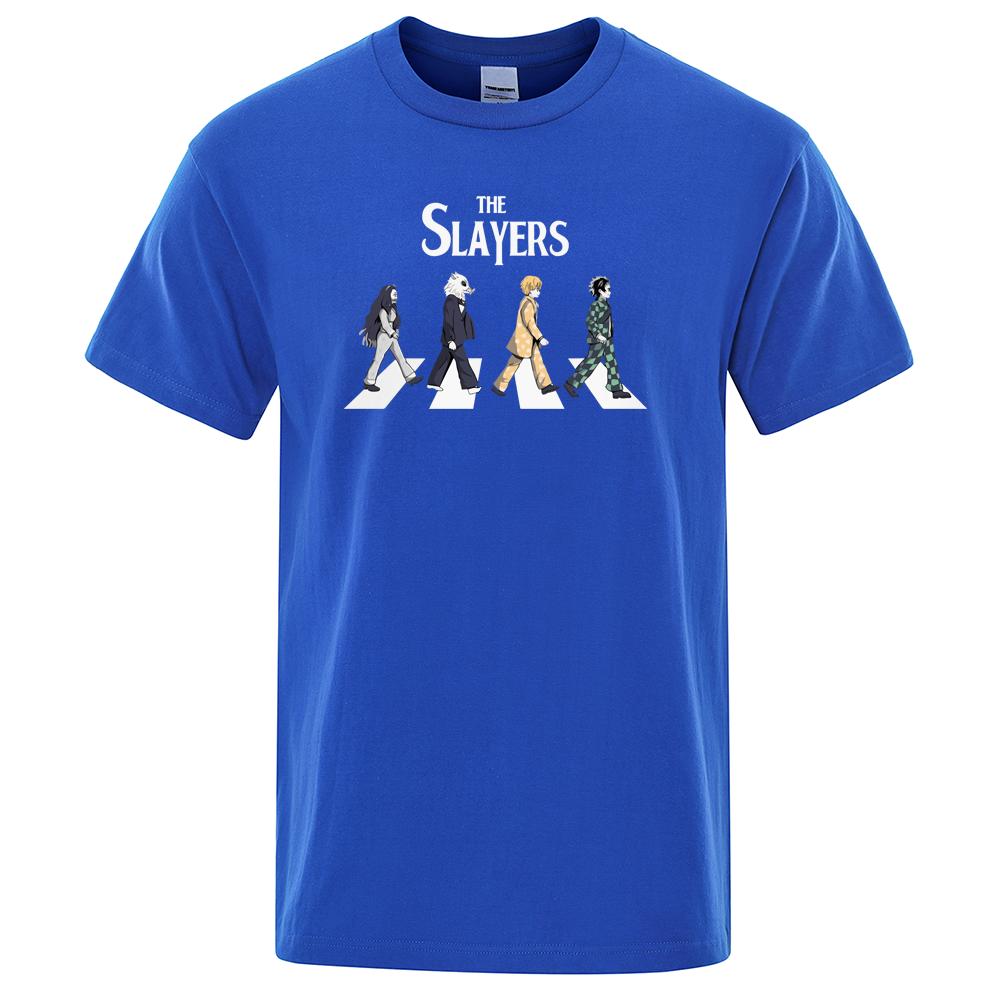 Japanese Anime Male Tops Funny Harajuku Streetwear Short Sleeved Cartoons Demon Slayer T-Shirts Men Cotton High Quality Clothing