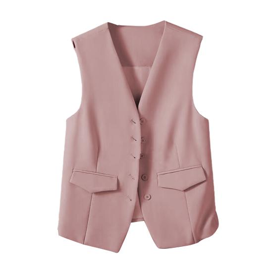 Women Suit Waistcoat Single-breasted V Neck Sleeveless Decorative Pockets Cardigan Formal Business Style Casual Office Wear Vest Spring Summer Clothes