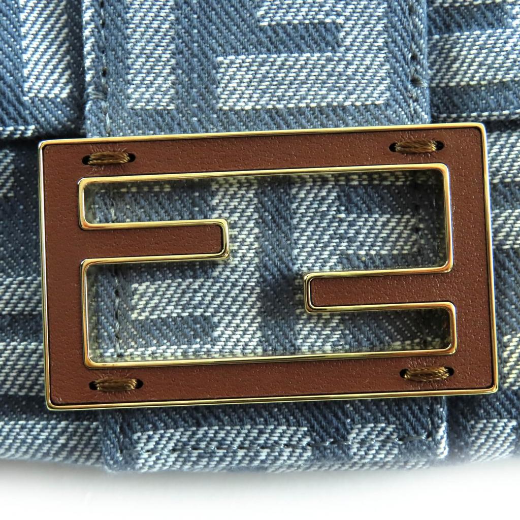 Pristine FENDI Shoulder Bag Mamma Baguette Small Gray Denim Women 8BS105 Used