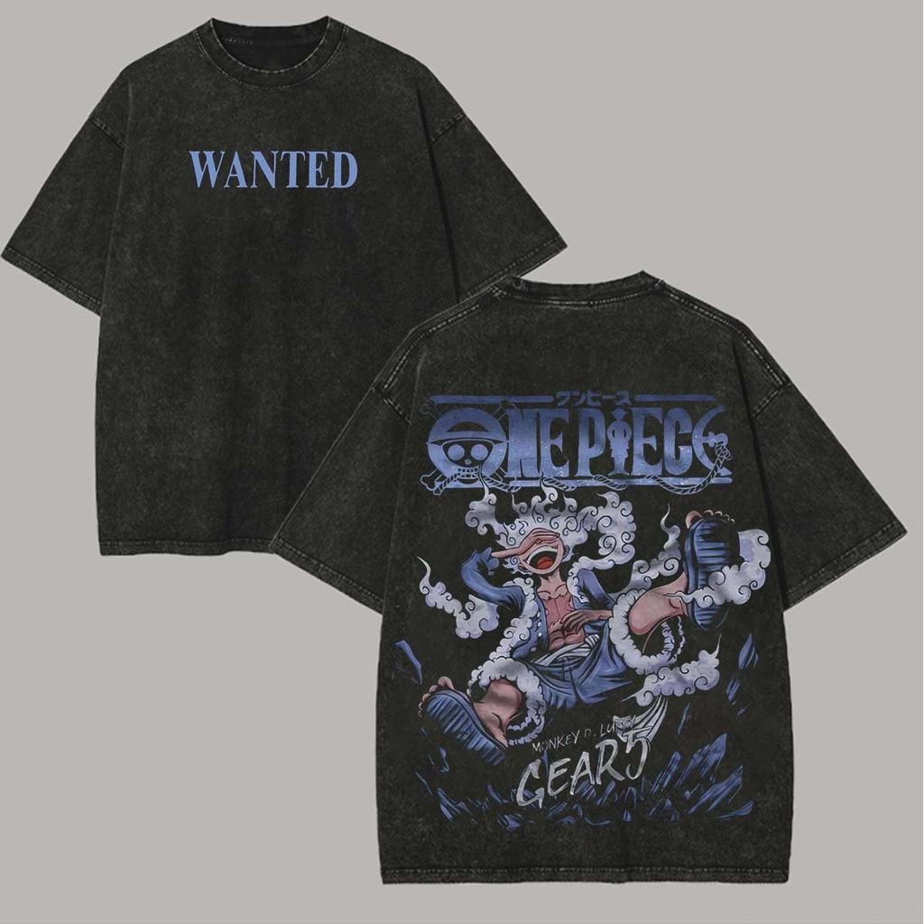 One Piece Graphic T Shirt Men Women Vintage Wash Cotton Short Sleeve Tee Summer Streetwear Casual Tops