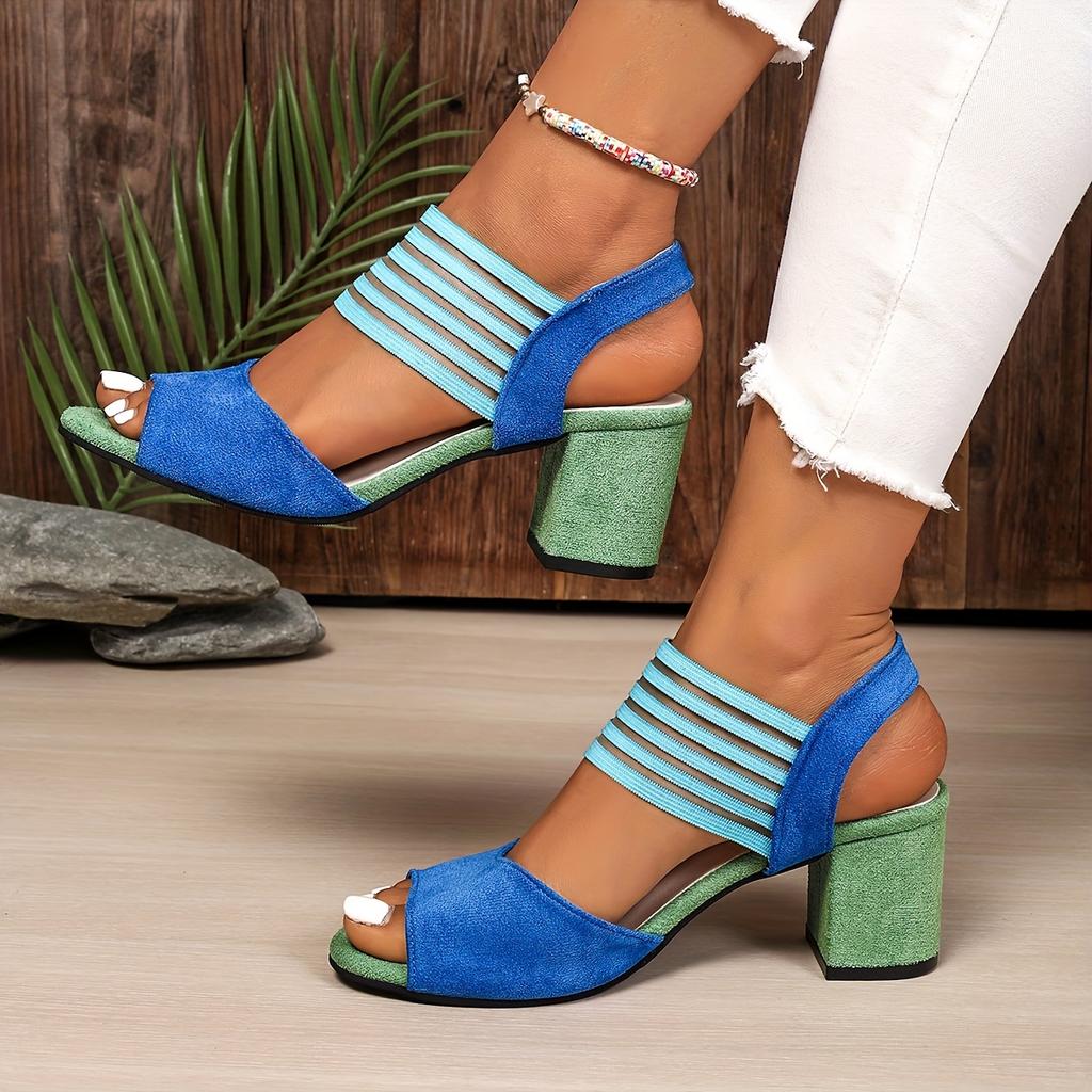 Women's Summer Colorful Ribbon Sandals - High Heel Cross Strap Ankle Strap Sandals, Round Toe Rhinestone Buckle Dressy Sandals for Ladies