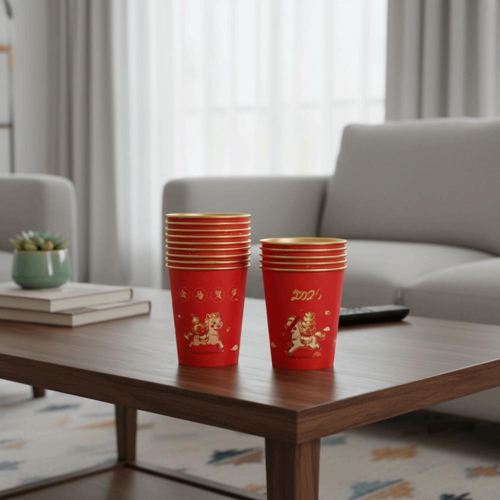 50pcs Horse Pattern 2026 Spring Festival Disposable Cup Gold Foil Drinking Tea Cup  Family Dinner