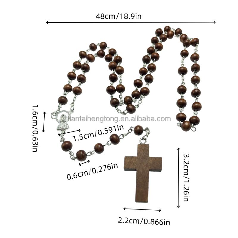 Cheap 6*7mm Dark Brown Rosary Virgin Mary Rosaries Wooden Beads Religious Catholic Necklace Blank Cross Pendant in Stock